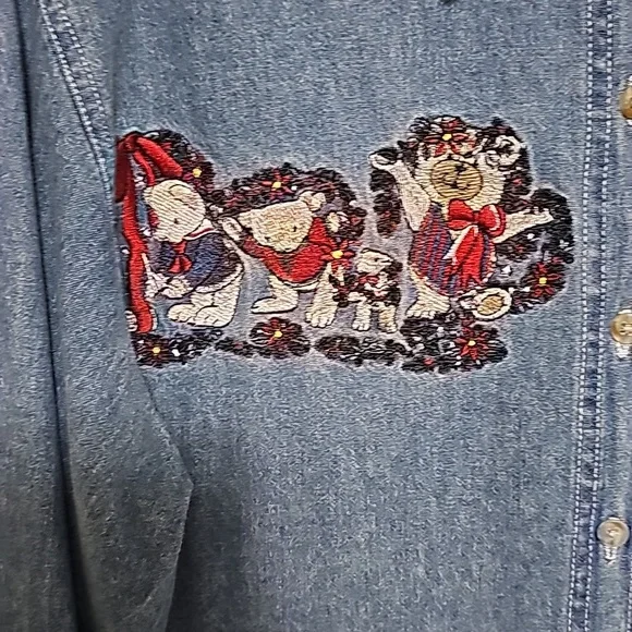 Bobbie Brooks Christmas Long Sleeve Denim Top Sz S Bears Holidays Estate Sale - Picture 2 of 6